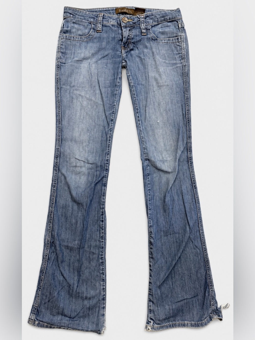 Frankie B. Low-Rise Flare Jeans — Pink Rhinestone Pockets — Size 26